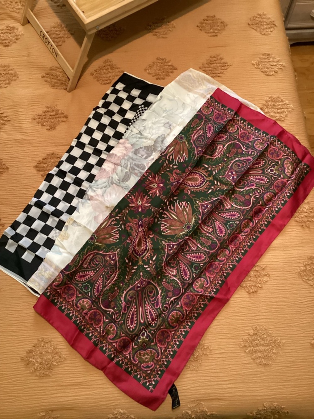 Lot of 3 Vintage Scarves Paisley ,Floral and Check